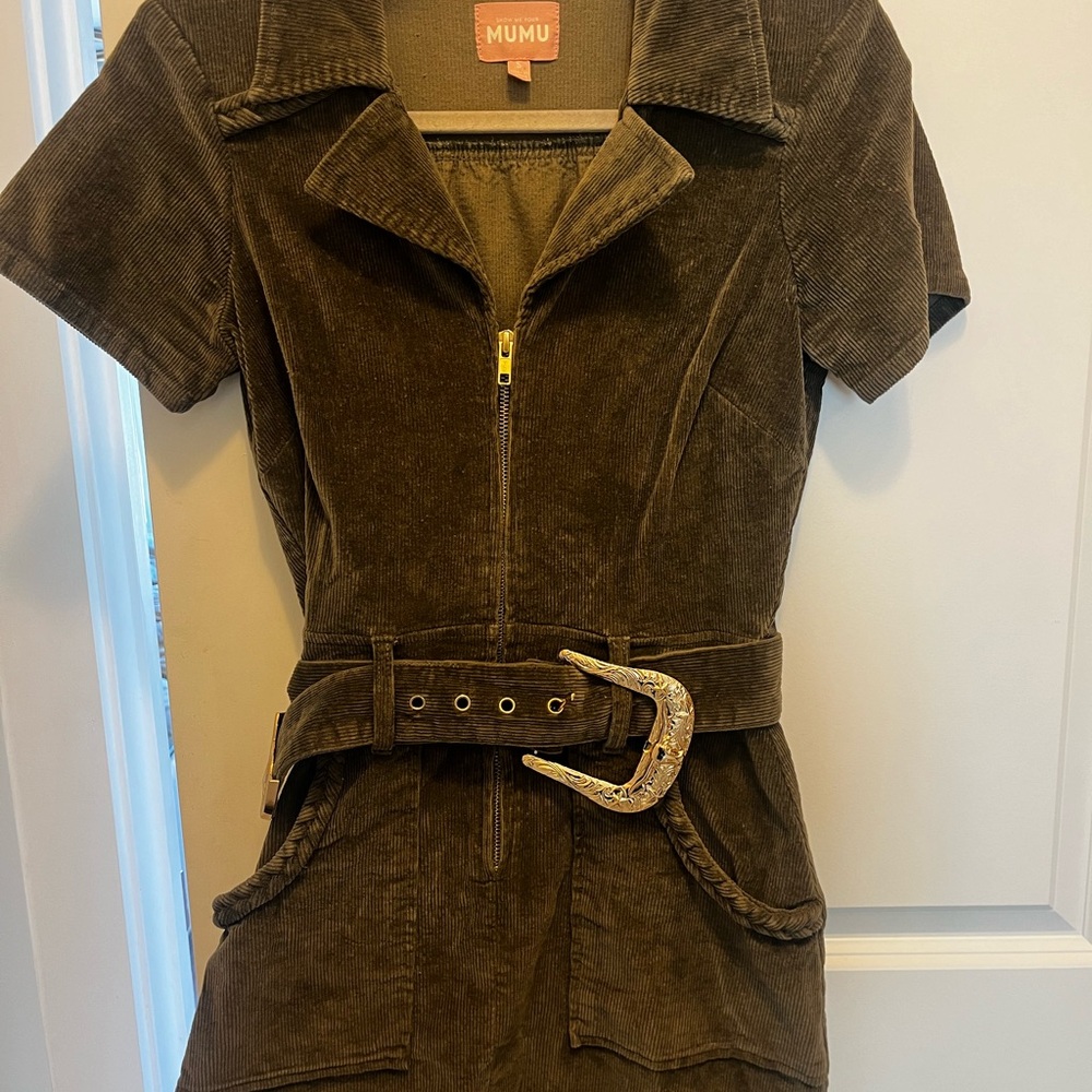 Mumu Green Corduroy Dress with Belt